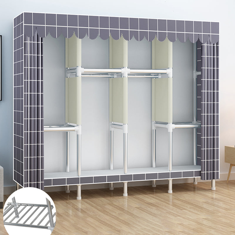 Contemporary Wardrobe Armoire Metal Armoire with Garment Rod for Home