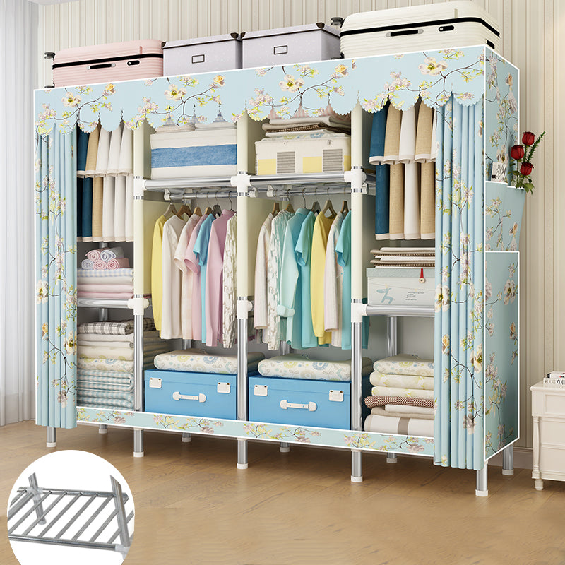 Contemporary Wardrobe Armoire Metal Armoire with Garment Rod for Home