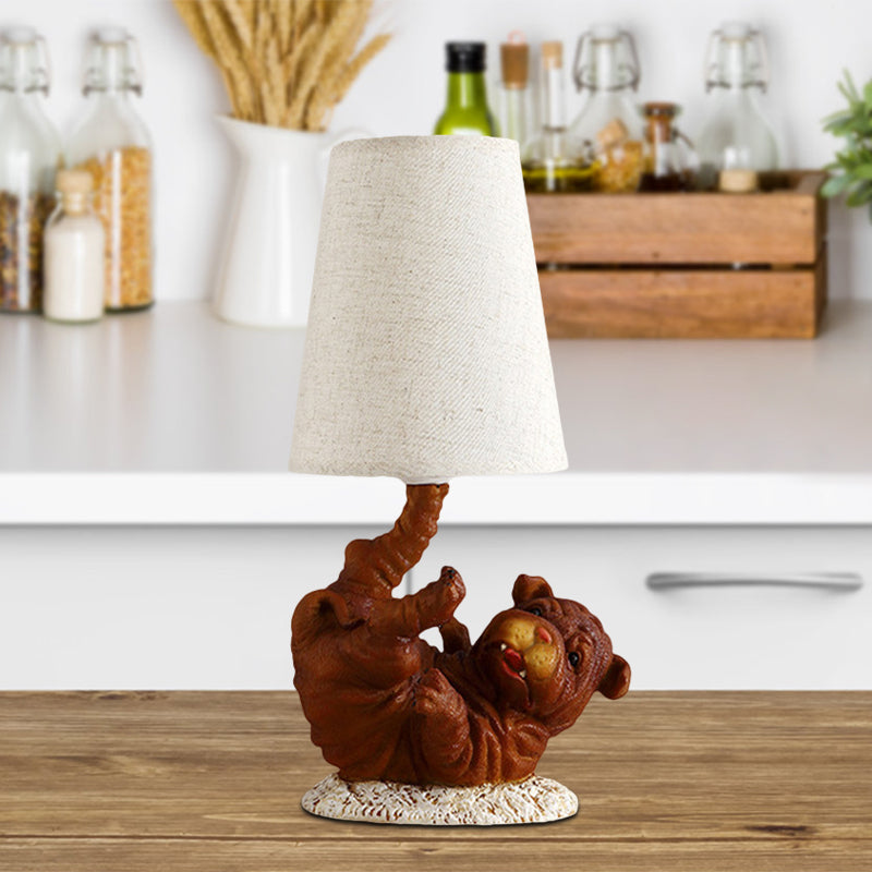 Hars shar-pei hondentafel licht landelijk 1 lichte slaapkamer nachtkastje licht in bruin met kegel stof schaduw