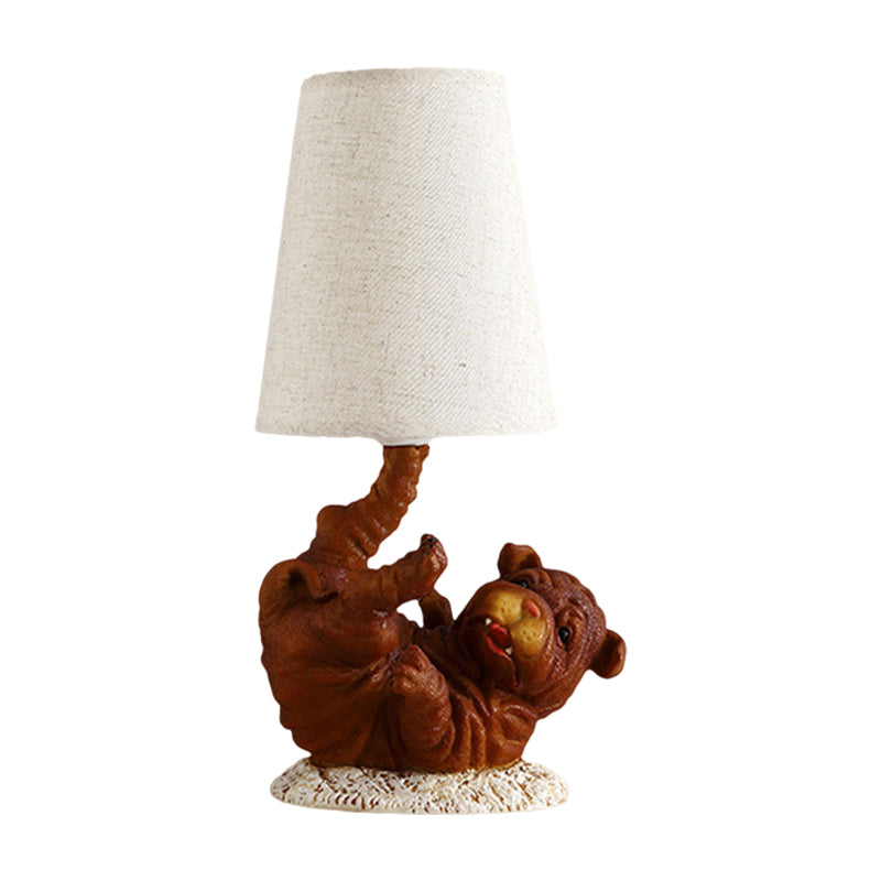 Hars shar-pei hondentafel licht landelijk 1 lichte slaapkamer nachtkastje licht in bruin met kegel stof schaduw