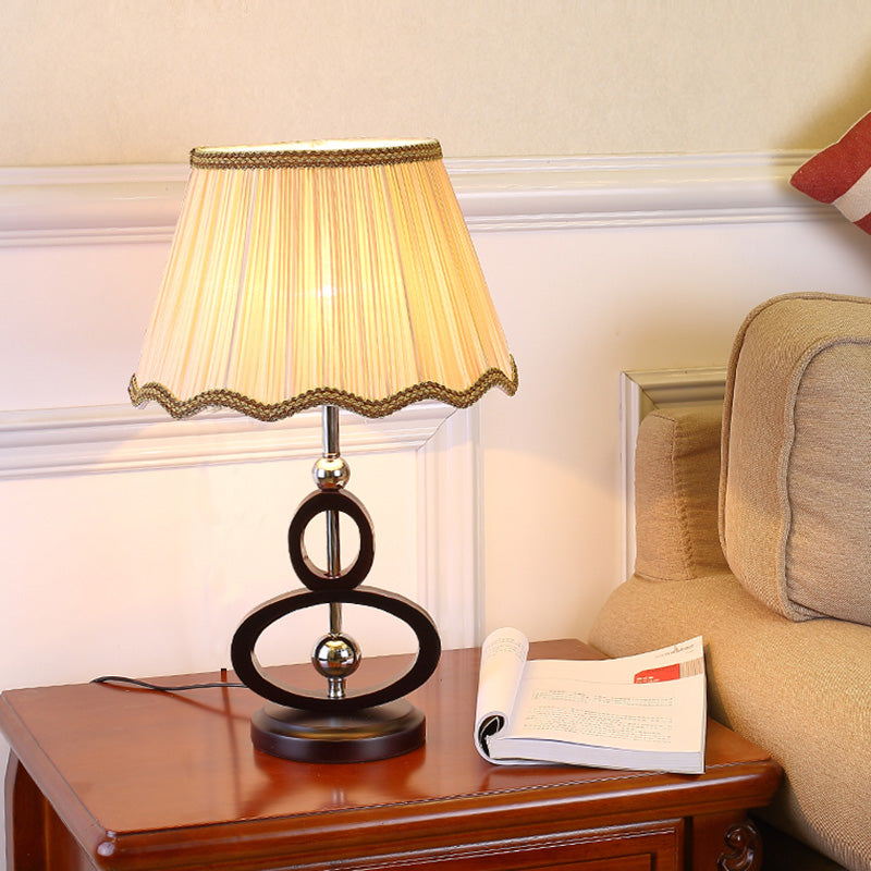 1 bulbe gourde de base lumière nocturne beige rustique lampe de table en tissu rassemblé avec bord ondulé