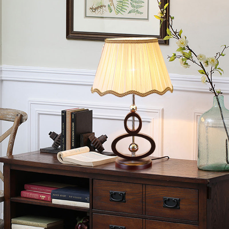 1 bulbe gourde de base lumière nocturne beige rustique lampe de table en tissu rassemblé avec bord ondulé