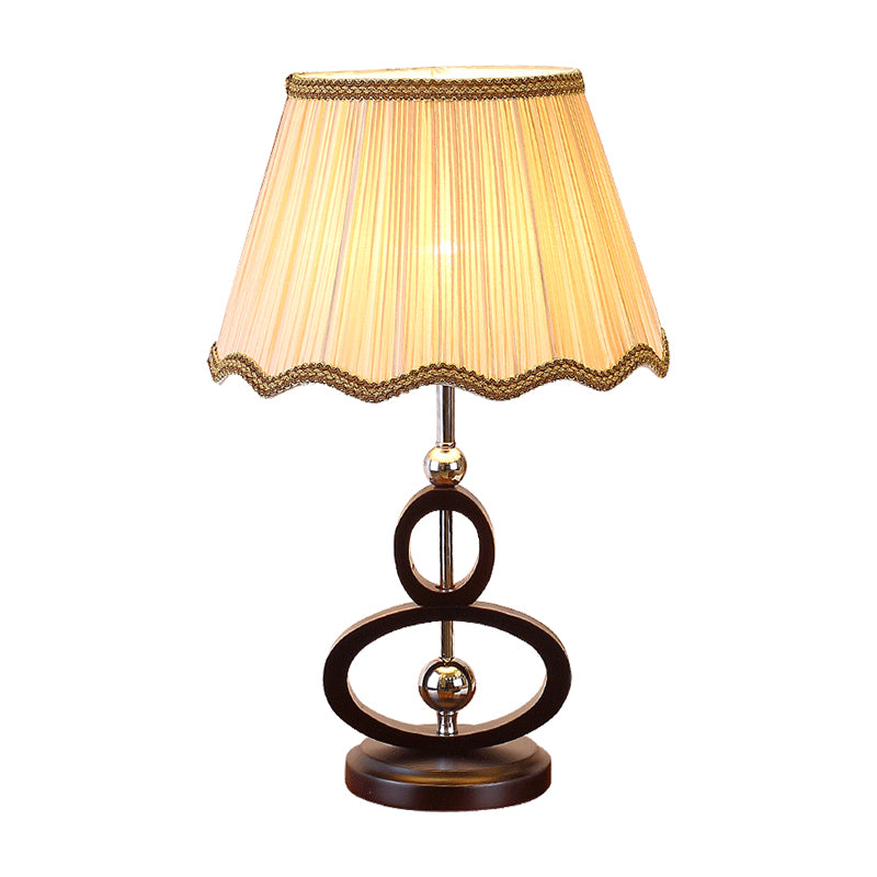 1 bulbe gourde de base lumière nocturne beige rustique lampe de table en tissu rassemblé avec bord ondulé