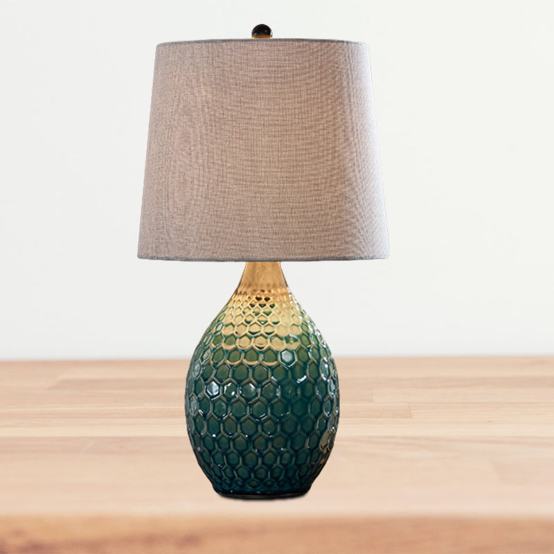 Tissu argent gris / table beige Éclairage du canon 1 tête lampe de support de nuit rustique avec piédestal en céramique ovale