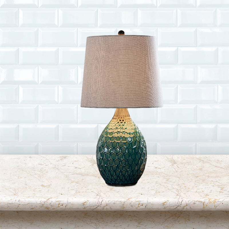 Tissu argent gris / table beige Éclairage du canon 1 tête lampe de support de nuit rustique avec piédestal en céramique ovale