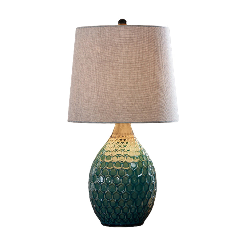 Tissu argent gris / table beige Éclairage du canon 1 tête lampe de support de nuit rustique avec piédestal en céramique ovale