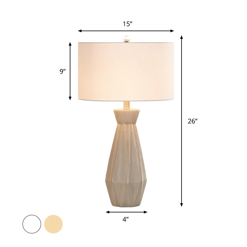 Countryside Vase Table Light Single Bulb Ceramic Night Lighting with White/Beige Round Shade