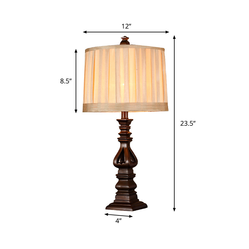 1 tambour de tambour de table de table lampe rustique rouge brun plissé du tissu nocturne léger pour le salon
