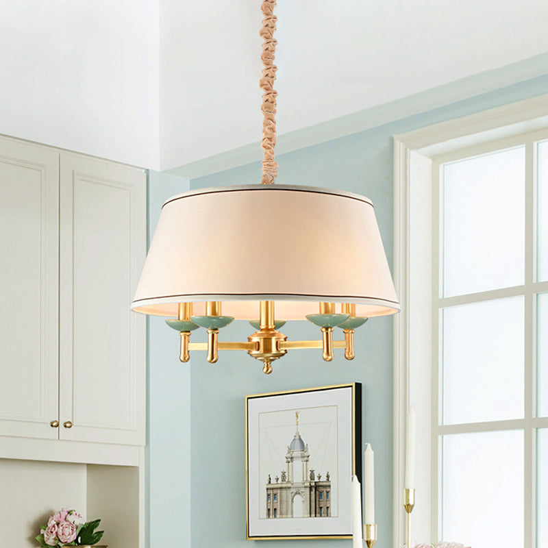 5 Lights Fabric Chandelier Light Fixture Classic White Drum Shade Dining Room Hanging Lamp Kit