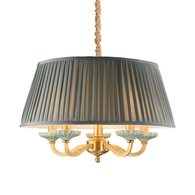 Kleur Gris Techo de 5 Luces Estilo Tradicional Luz de Araña met Pantalla en Forma de Tambor de Tela para Sala