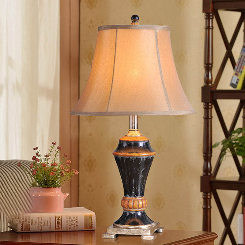 Flared Family Room Table Lamp Traditional Fabric 1-Light Khaki Nightstand Light