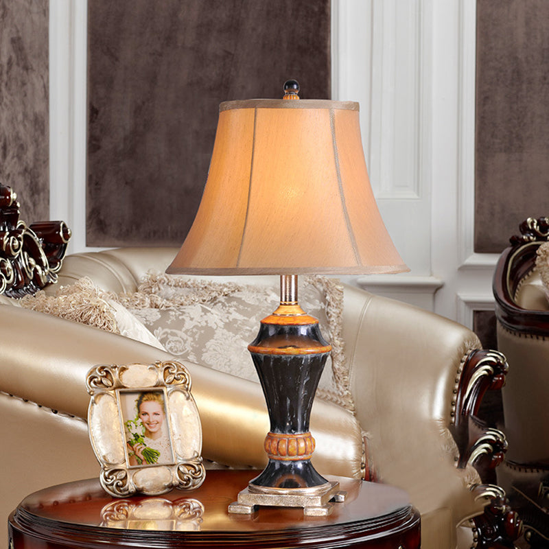 Flared Family Room Table Lamp Traditional Fabric 1-Light Khaki Nightstand Light