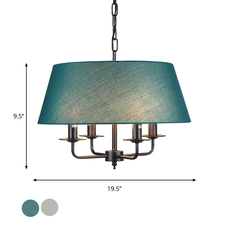 4 Lights Fabric Chandelier Light Rural Style Beige/Green Tapered Drum Dining Room Drop Pendant