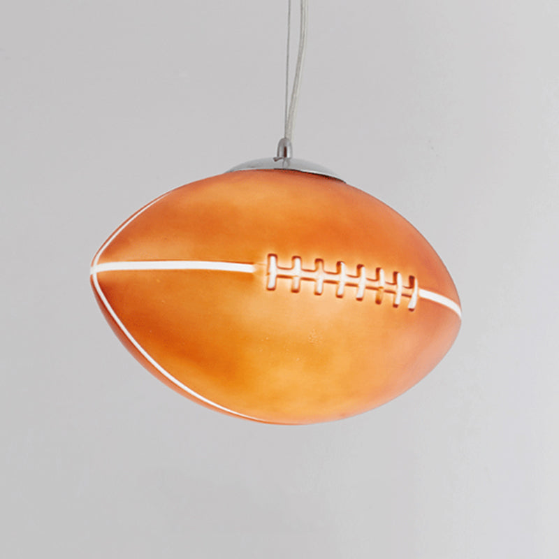 Kids Rugby-Shape Pendant Lighting Brown Glass 1 Light Bedroom Ceiling Hang Fixture