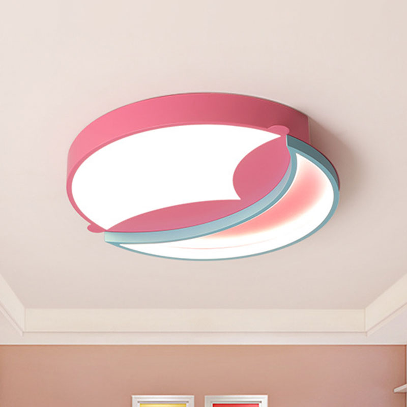 Pink and Blue Round Flushmount Lamp Cartoon LED Metallic Flush Mount Fixture in White/Warm Light, 18"/22" Wide
