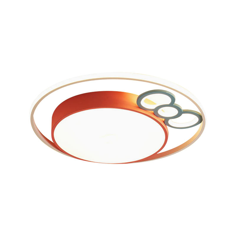 Kids LED Ceiling Mounted Fixture Pink/Blue Finish Bow and Round Flushmount Light in Warm/White Light, 18"/23" Dia