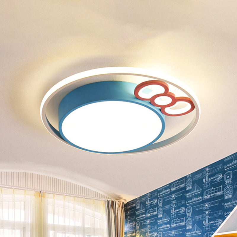 Kids LED Ceiling Mounted Fixture Pink/Blue Finish Bow and Round Flushmount Light in Warm/White Light, 18"/23" Dia