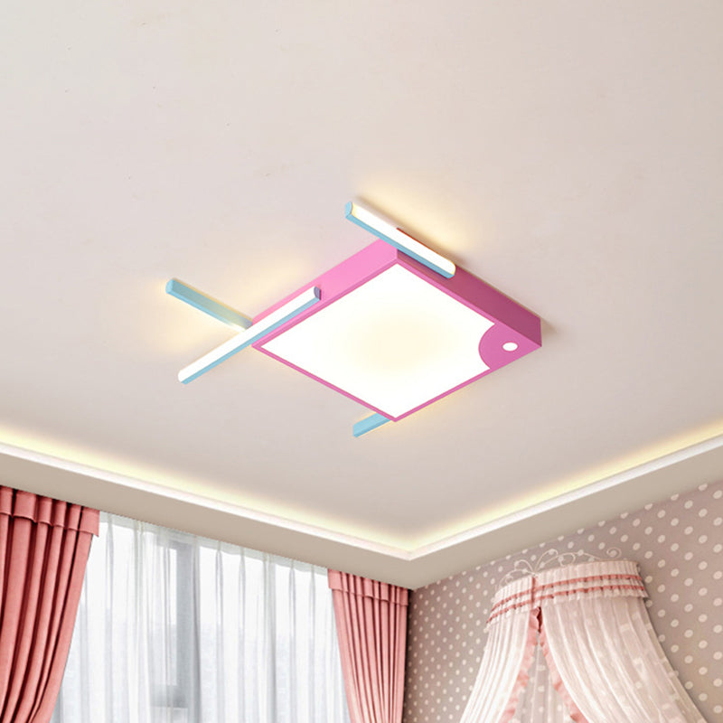 Metallic Fish Shaped Flush Mount Fixture Cartoon LED Pink Flush Ceiling Light in White/Warm Light