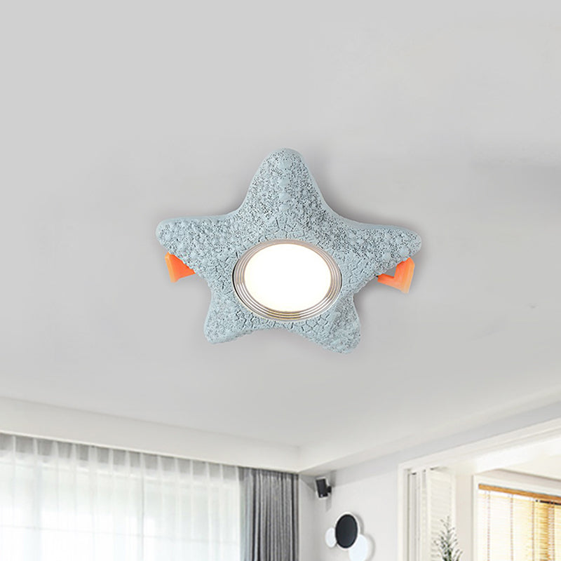 Starfish Flush Light Fixture Cartoon Resin LED Blue Flush Mount Ceiling Lamp in White/Warm Light