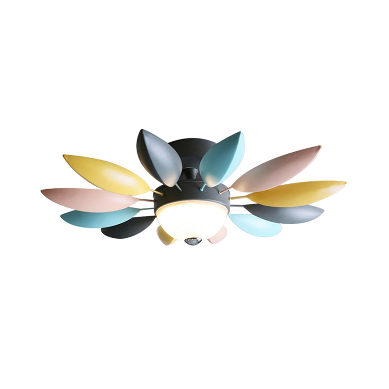 Macaron Blossom Semi Flush Lighting Metallic LED Bedroom Flush Ceiling Lamp Fixture in Grey, Warm/White Light