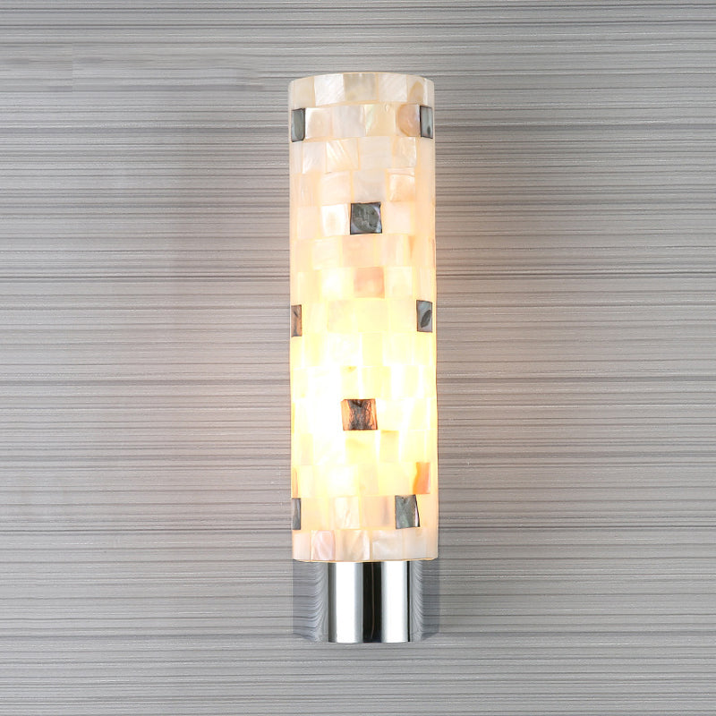 Pieced Work Pillar Wall Lamp Modern Shell 1 Head Bathroom Sconce Lighting in Chrome