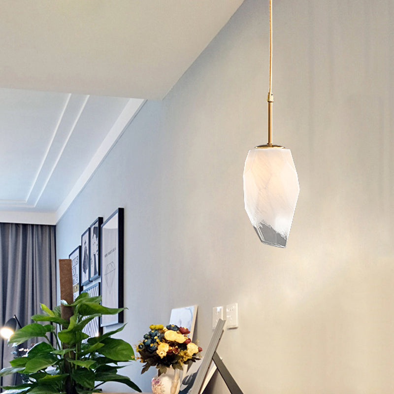 Forma a forma di roccia leggera semplicità vetro bianco smerigliato 1 cilindro a soffitto in ottone sul tavolo da pranzo