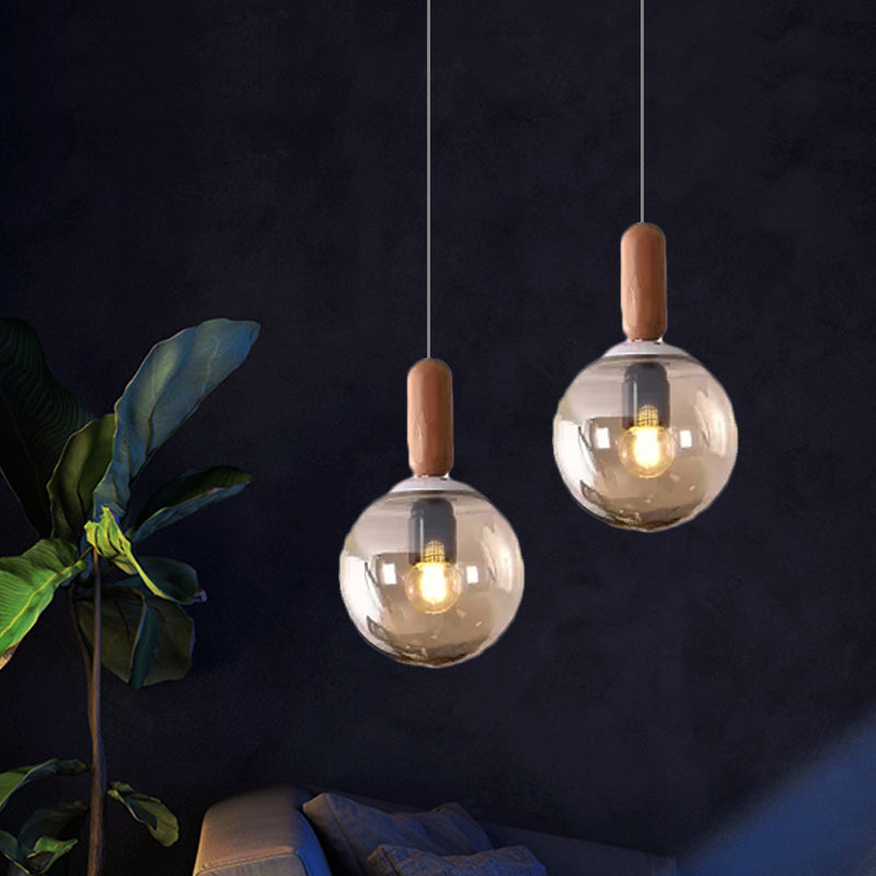 Sphère de cuisine pendante éclairage blanc / cognac verre 1 lumière suspendue minimaliste avec capsule grip en bois de capsule