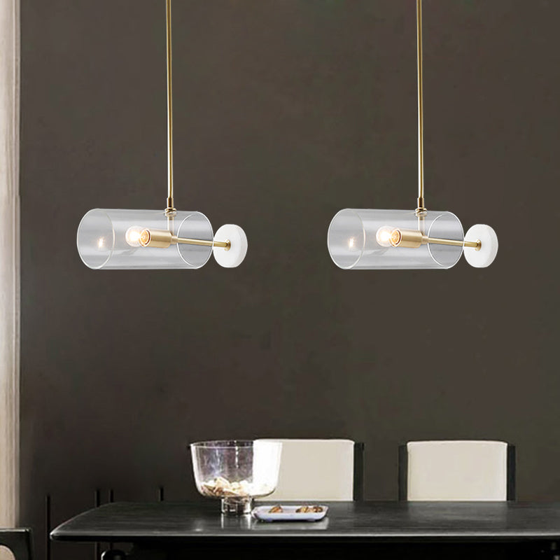 Mesa de comedor individual colgante de colgante minimalismo luz colgante de latón con cilindro sombra de vidrio translúcido