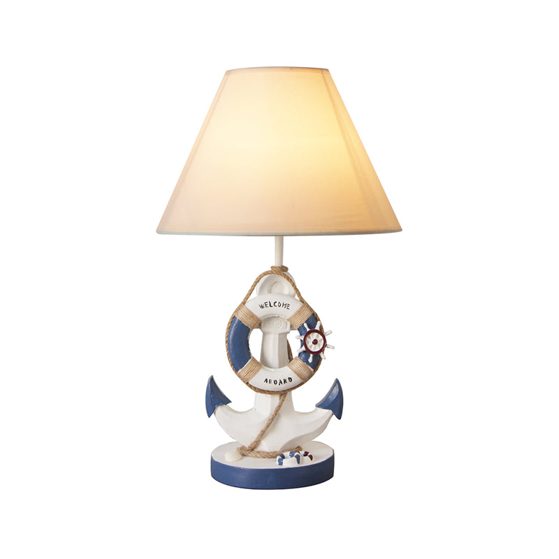 Light/Dark Blue Anchor Resin Nightstand Light Mediterranean 1-Bulb Fabric Night Table Lamp for Bedroom