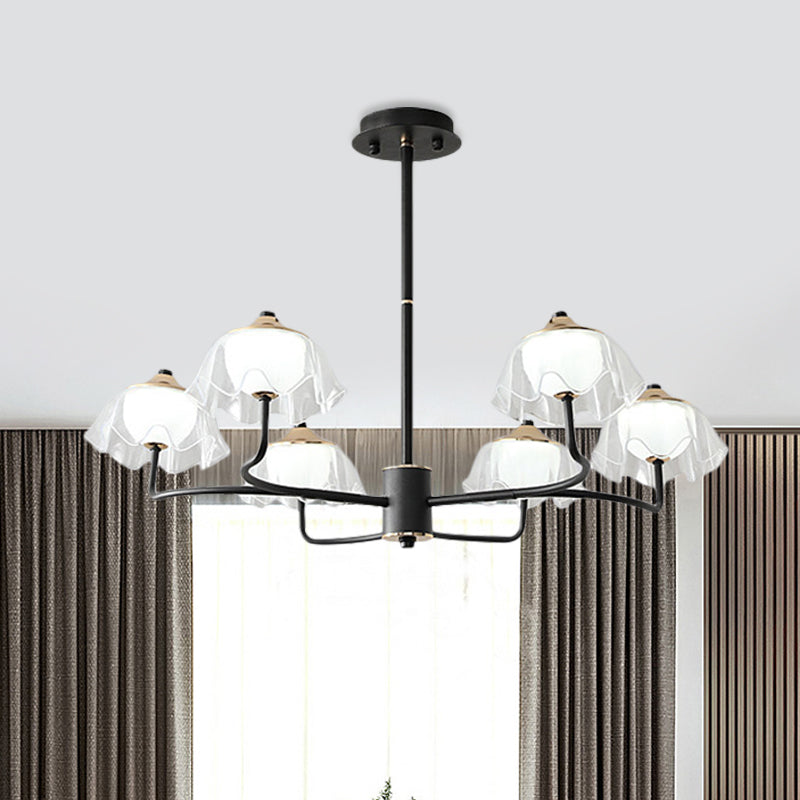 Floral Chandelier Light Fixture Modern Style Acrylic 6 Heads Dining Room Ceiling Pendant with Bowl Insert in Black