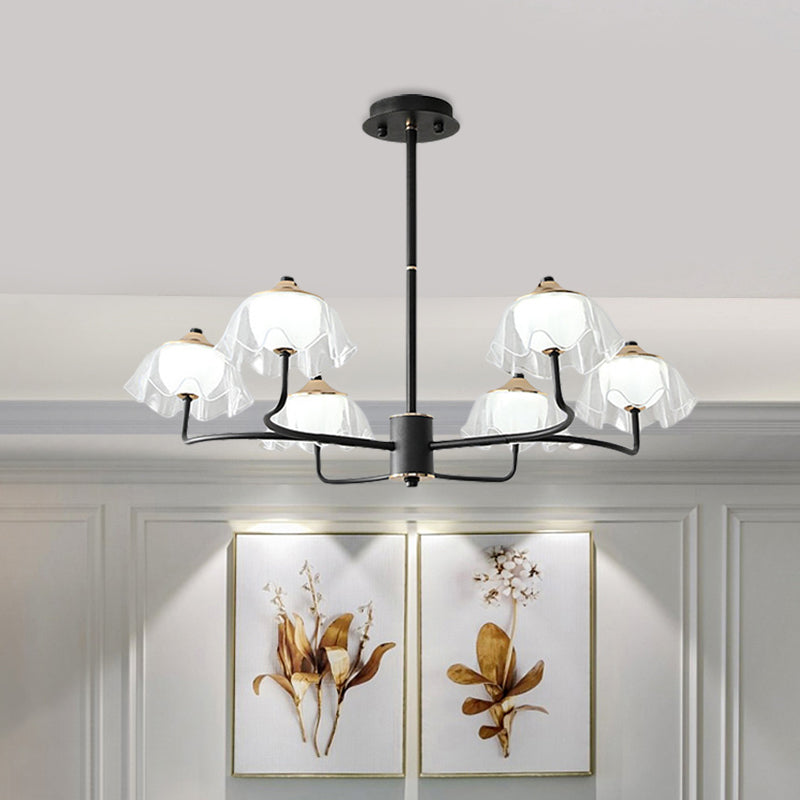 Floral Chandelier Light Fixture Modern Style Acrylic 6 Heads Dining Room Ceiling Pendant with Bowl Insert in Black