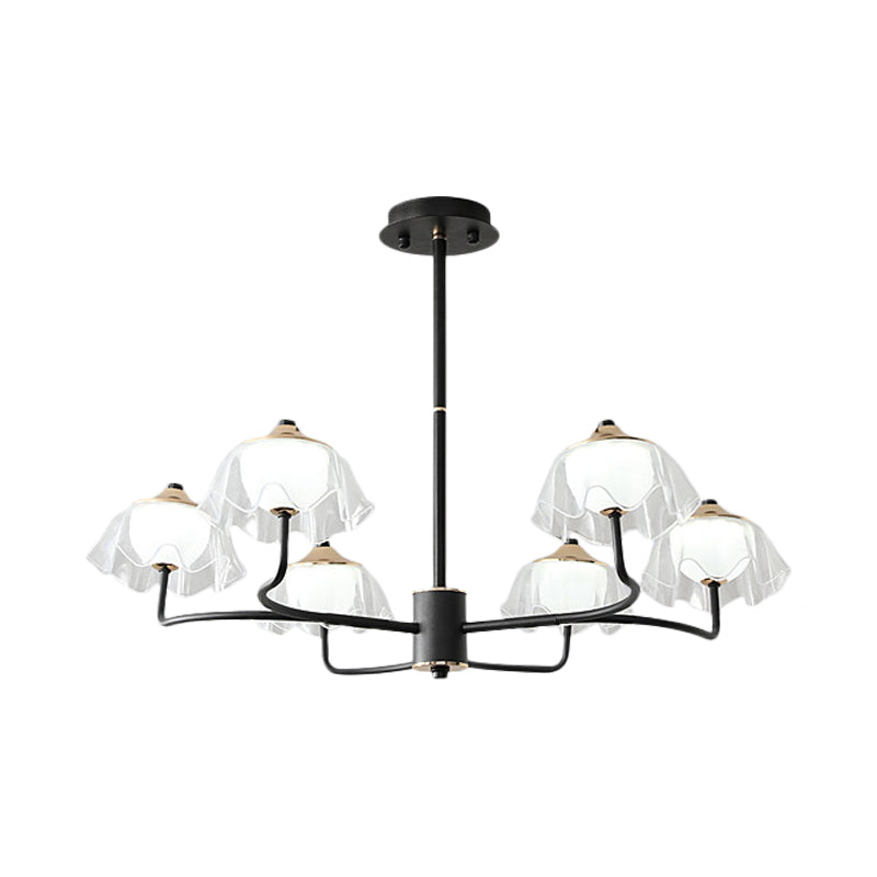 Floral Chandelier Light Fixture Modern Style Acrylic 6 Heads Dining Room Ceiling Pendant with Bowl Insert in Black
