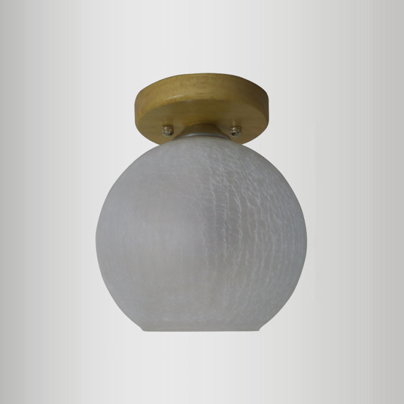 Globe Foyer Flush Mount Lighting White Crackled Glass Single Minimalist Ceiling Fixture