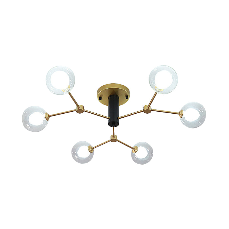 Postmodern Molecule Massimale Light Clear e White Glass 6 Heads Bedroom Semi Flush Montaggio Lighting in Gold