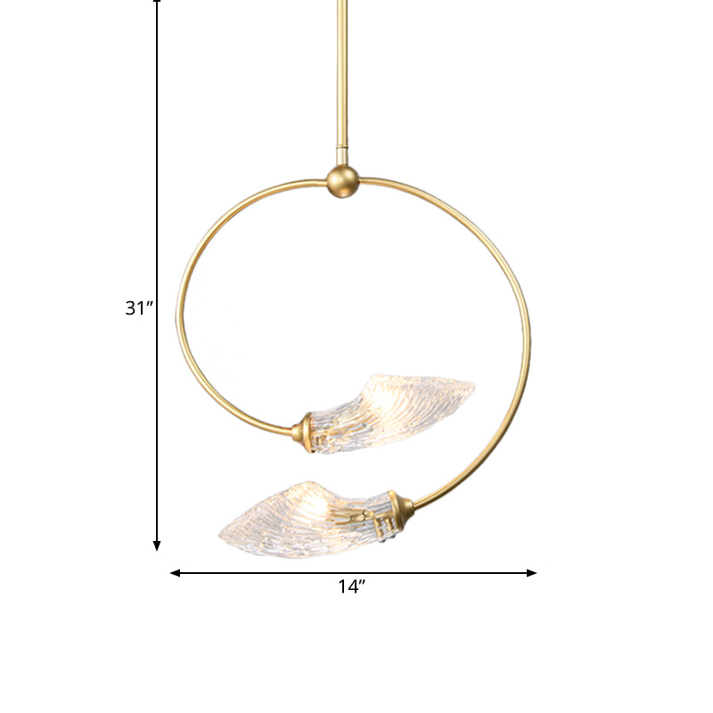Wirry Blütenkronleuchterbeleuchtung minimalistisches klares Glas 2 Lampen Gold Hanging Pendant Light