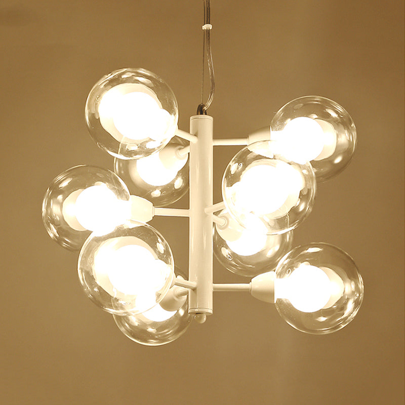 White Double Bubble Hanging Chandelier Modernist 9 Bulbs Translucent Glass Suspension Pendant