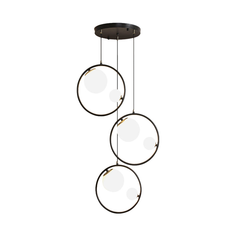 Modernisme 6-Light multi-pendentif orbe de plafond suspendu avec une teinte et une bague en verre d'opale
