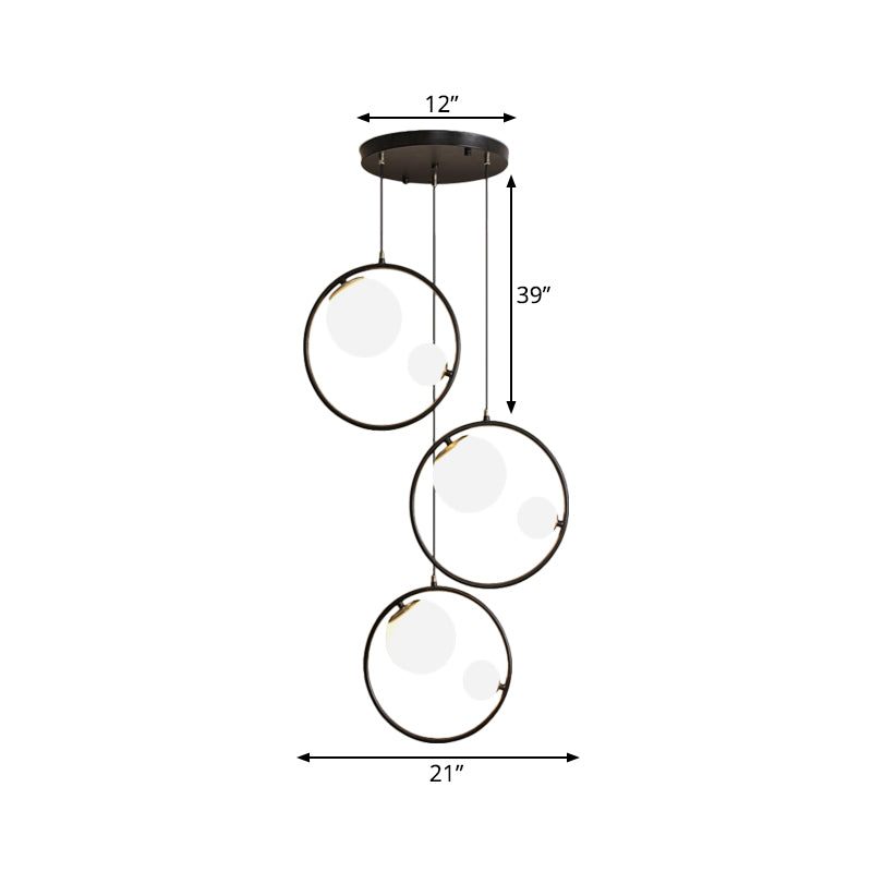 Modernisme 6-Light multi-pendentif orbe de plafond suspendu avec une teinte et une bague en verre d'opale