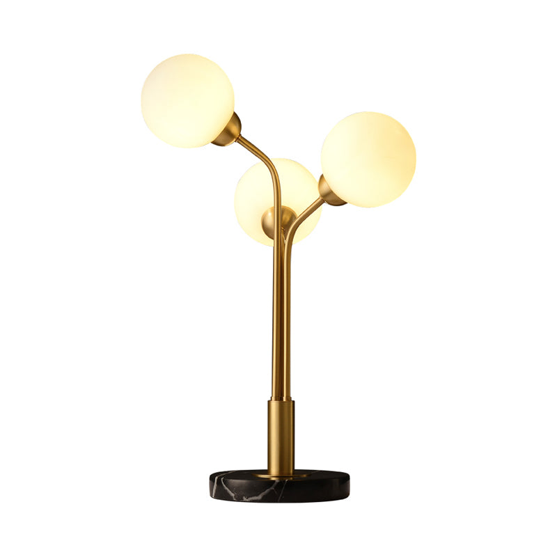 Furcated Nightstand Light Postmodern Opaline Glass 3 Heads Bedside Table Lamp in Brass