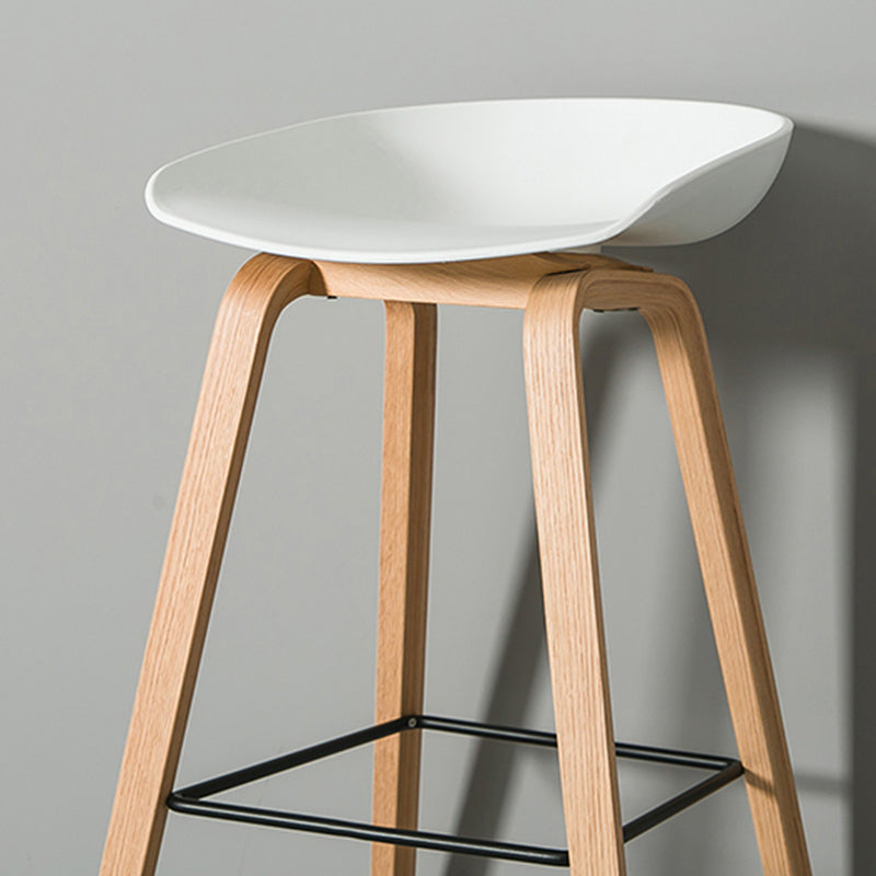 Contemporary Plastic Bucket Bar Stool with Beech Solid Wood Base