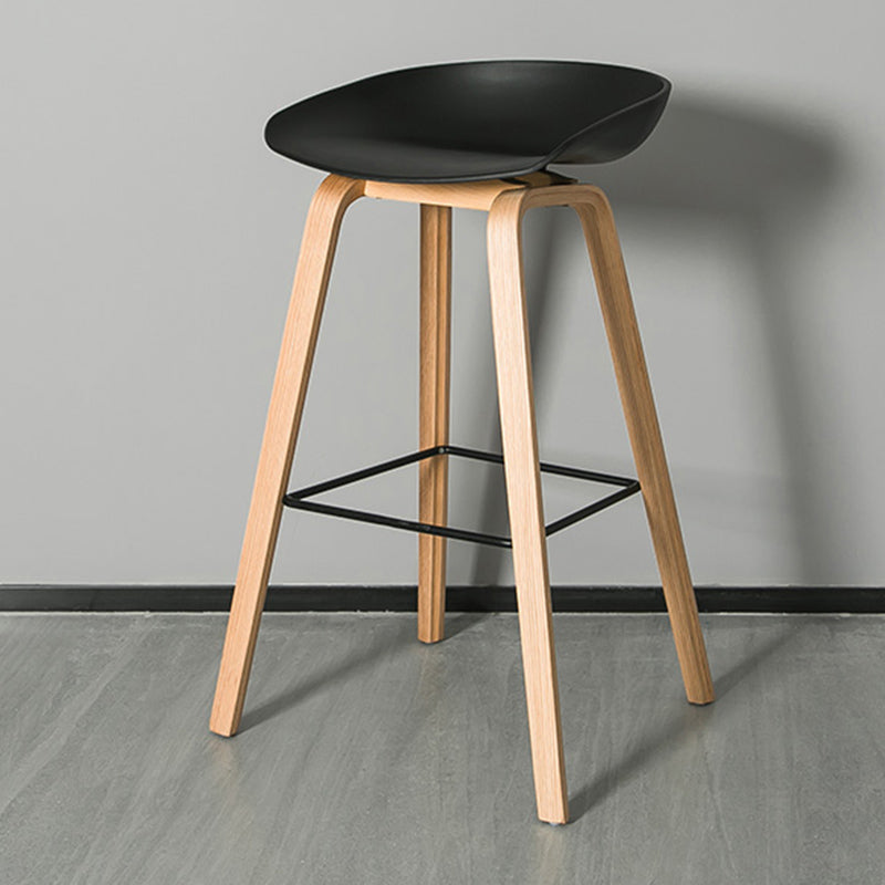 Contemporary Plastic Bucket Bar Stool with Beech Solid Wood Base