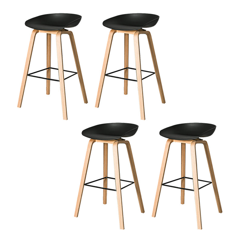 Contemporary Plastic Bucket Bar Stool with Beech Solid Wood Base