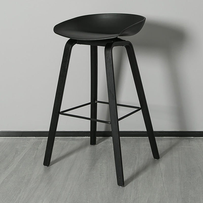 Contemporary Plastic Bucket Bar Stool with Beech Solid Wood Base