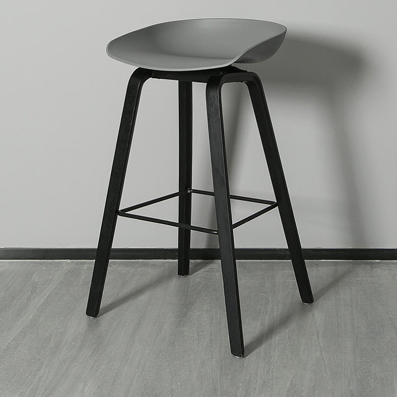 Contemporary Plastic Bucket Bar Stool with Beech Solid Wood Base