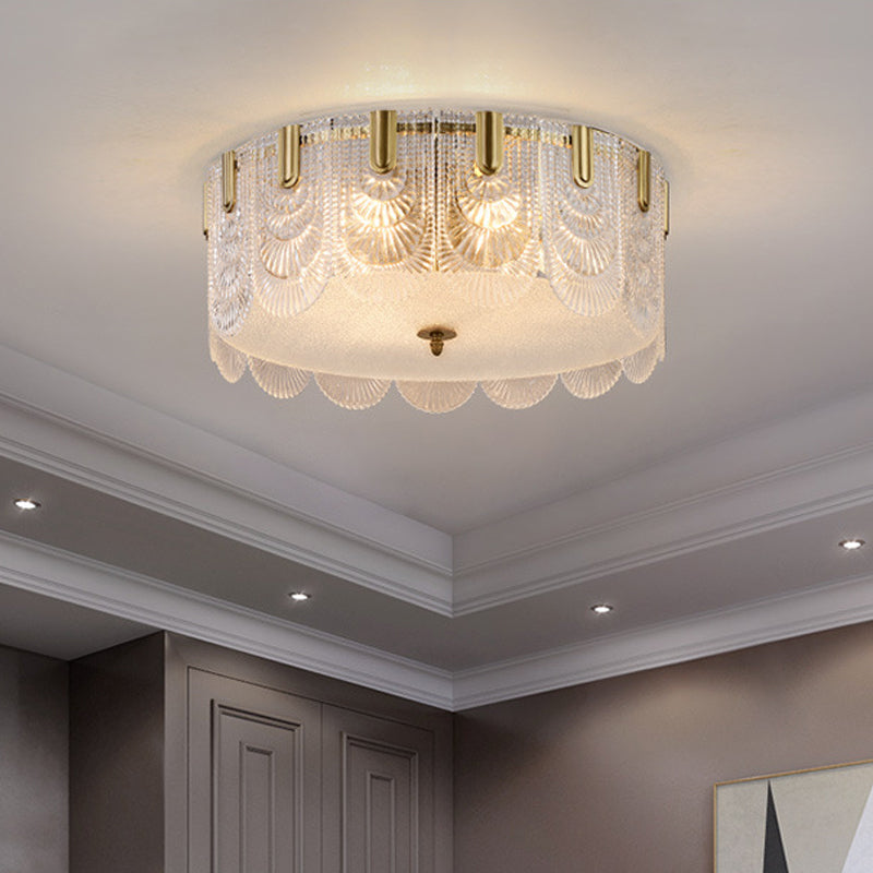 Textured Glass Scalloped Ceiling Lamp Modern Stylish 6 Bulbs Brass Finish Flush Mount Recessed Lighting