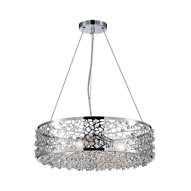 Modernism Drum Shade Pendant Chandelier 4 Lights Crystal Encrusted Hanging Lighting in Chrome