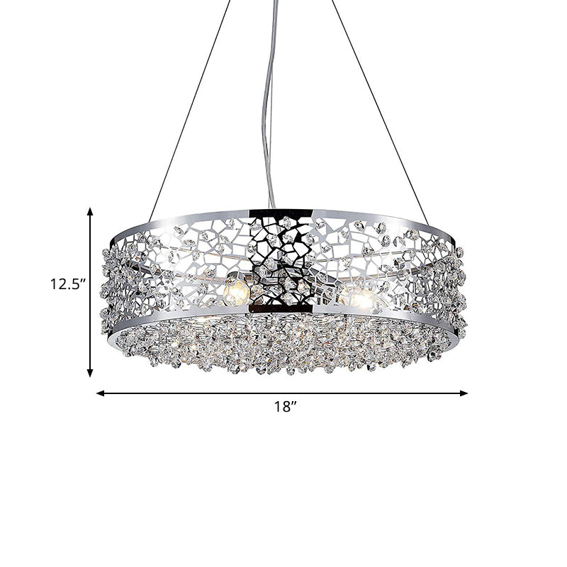 Modernism Drum Shade Pendant Chandelier 4 Lights Crystal Encrusted Hanging Lighting in Chrome