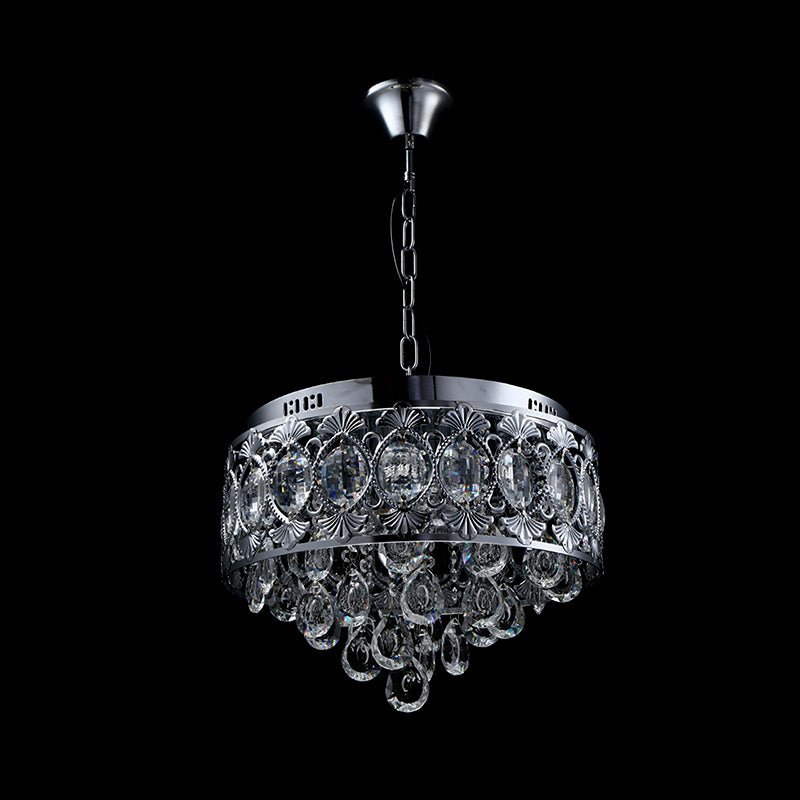 Crystal Drop round Lampella, illuminazione contemporanea a 4 luci soggiorno Luce a soffitto in cromo