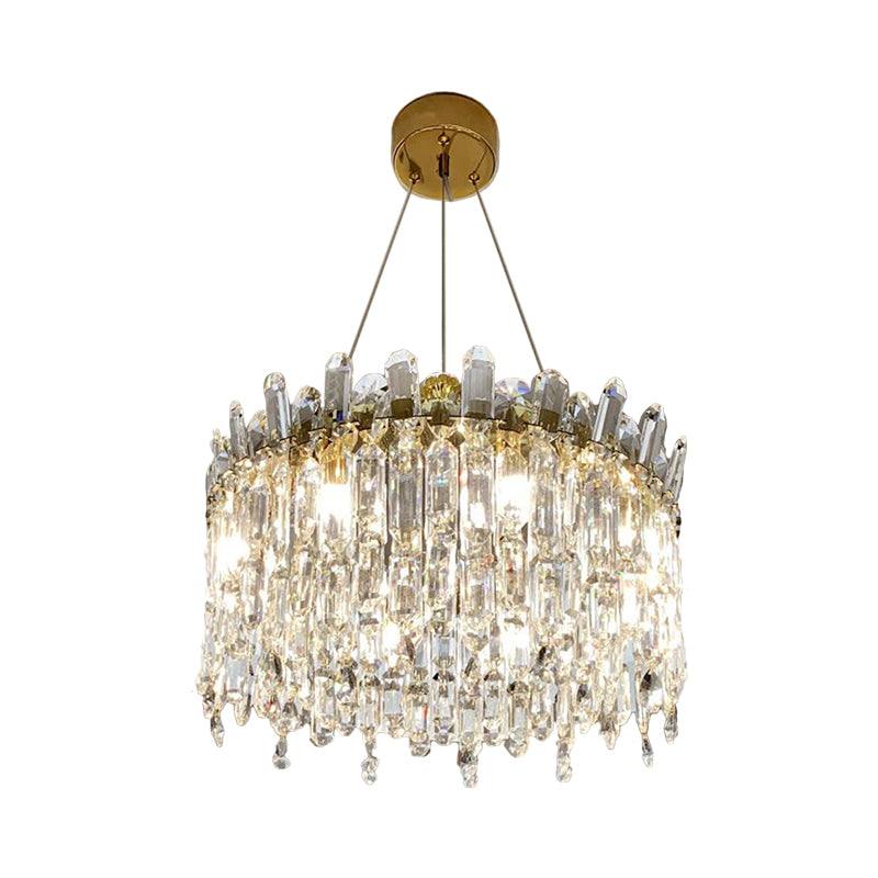 8 Bulbs Round Chandelier Lamp Simple Style Gold Faceted Crystal Drop Pendant for Bedroom