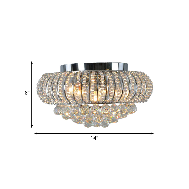 Oval Faceted Crystal Flush Mount Light Modernism 3 Heads Living Room Ceiling Lighting in Chrome
